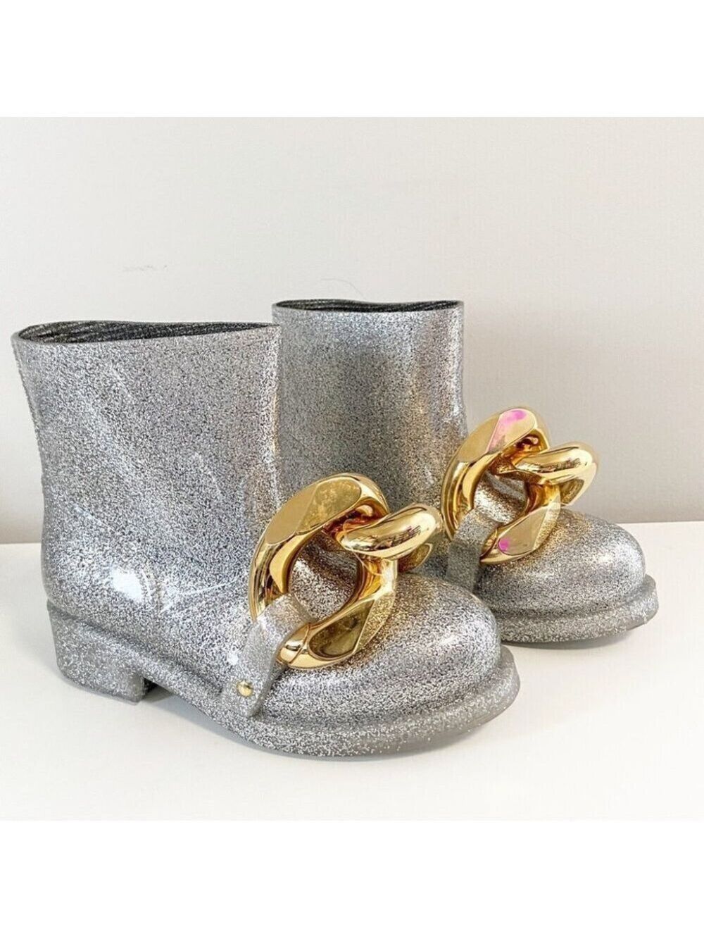 New JW Anderson Chain Glitter Silver Ankle Boots